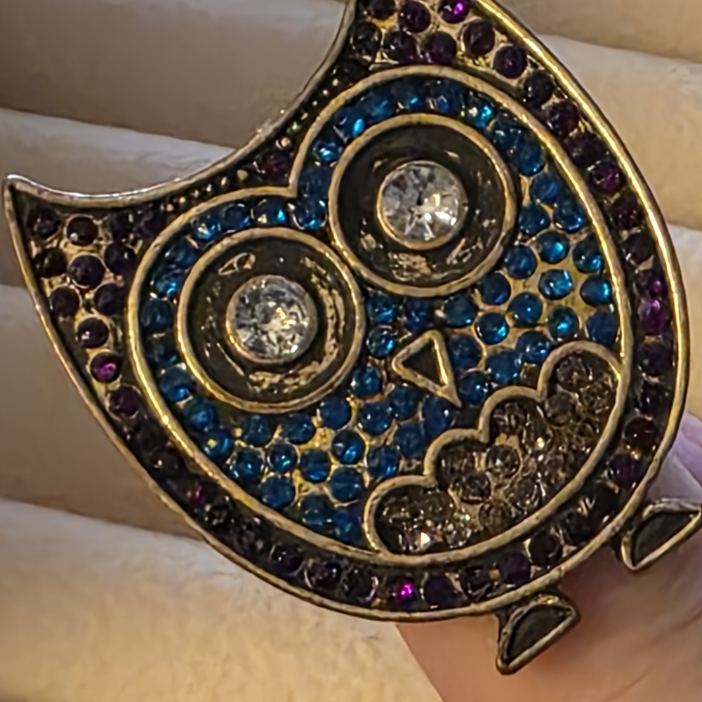 Owl Rhinestone Stretch Statement Ring Blue Purple… - image 4